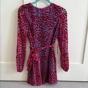 House of Harlow 1960 Red and Blue Velvet Patterned Dress